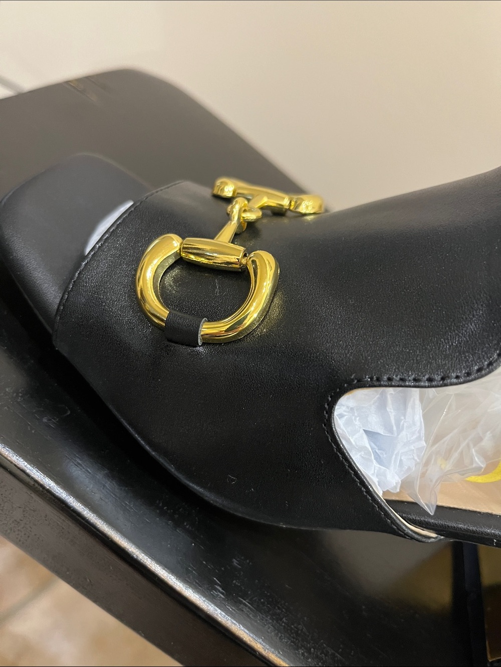 NWT Black Open-Toe Mule with Gold Horsebit Hardware - Picture 9 of 11